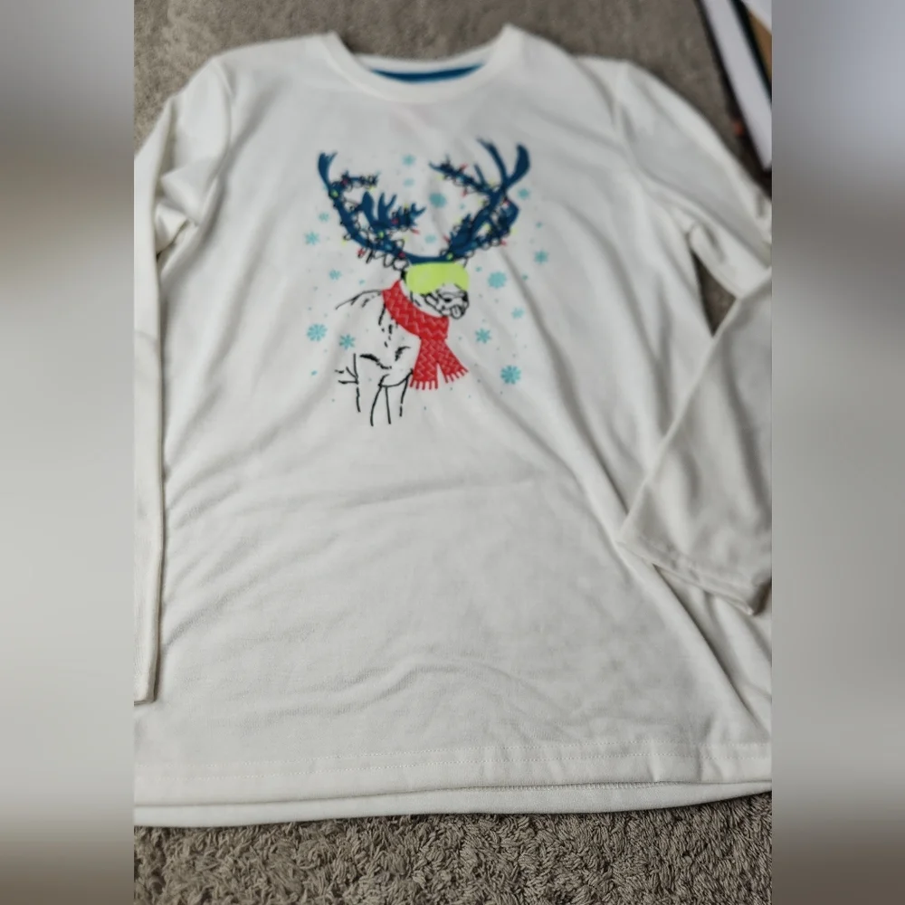 Youth Pajama Long Sleeve Top With Christmas Reindeer - Cat & Jack - XL (14)
